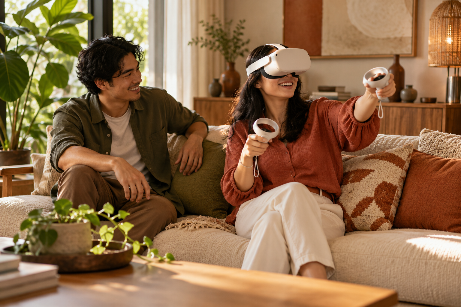 Pengalaman VR sambil duduk di sofa